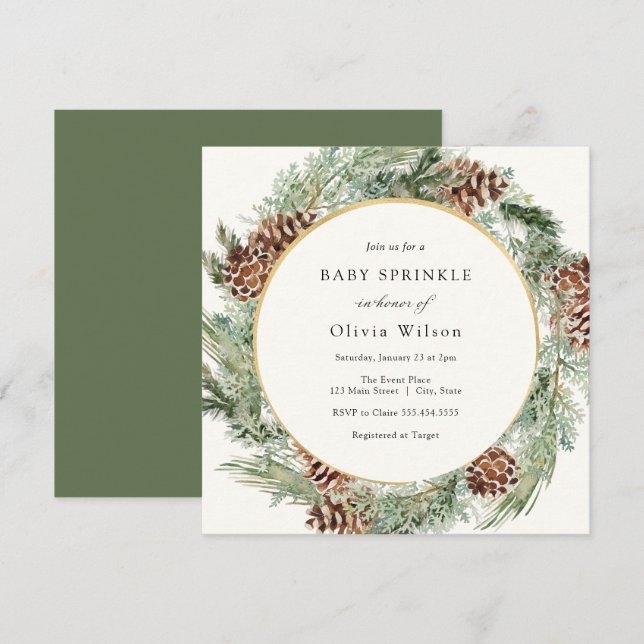 Elegant Winter Evergreen Baby Sprinkle Invitation (Front/Back)