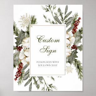 Elegant Winter Evergreen Custom Text Sign