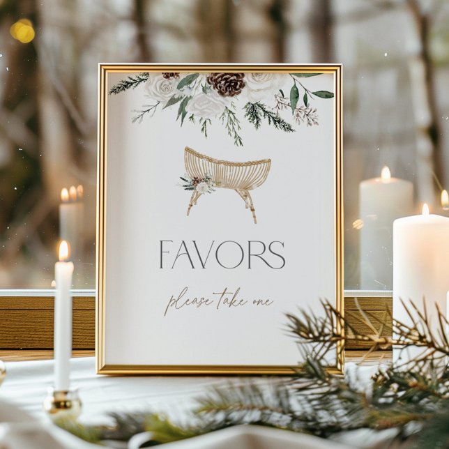 Elegant winter evergreen nursery favours poster (Creator Uploaded)