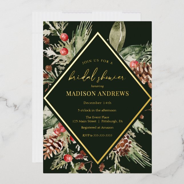 Elegant Winter Evergreen Poinsettia Bridal Shower (Envelope)