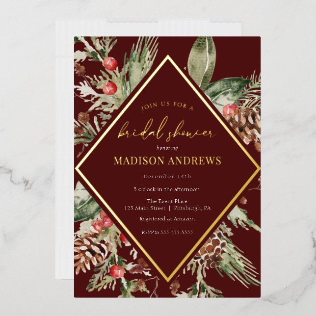 Elegant Winter Evergreen Poinsettia Bridal Shower  (Envelope)