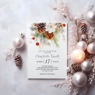 Elegant Winter Evergreen & Rowan Bridal Shower  Invitation