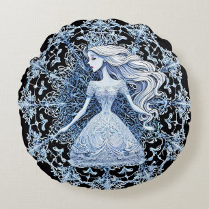 Elegant Winter Fantasy Dark Background Artistic Round Cushion