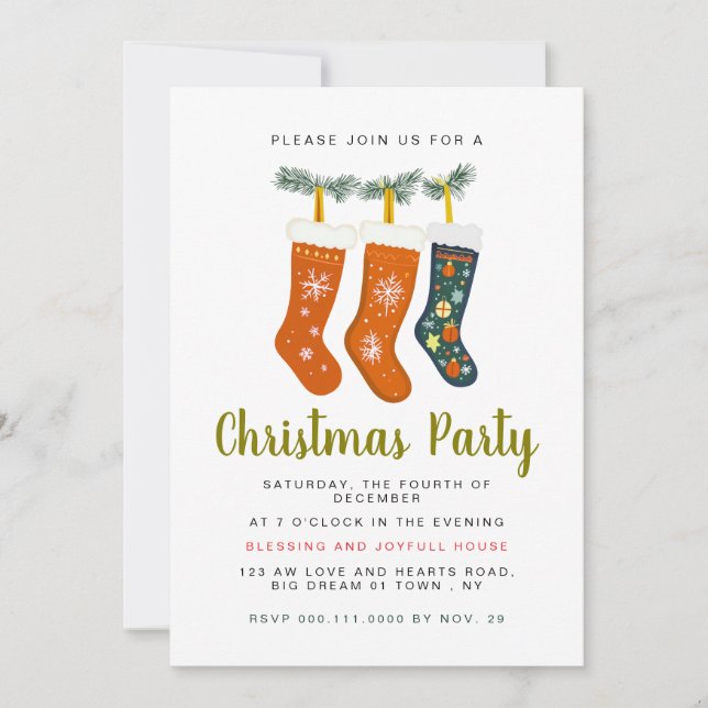 Elegant Winter Festive Clothesline Christmas Party Invitation (Front)