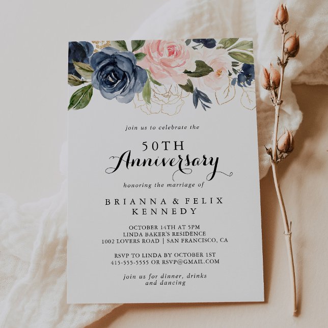 Elegant Winter Floral 50th Wedding Anniversary Invitation (Creator Uploaded)
