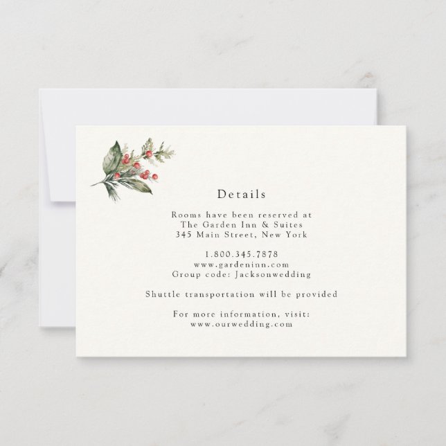Elegant Winter Floral and Greenery Details Card (Front)