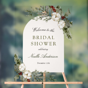 Elegant Winter Floral Arch Bridal Shower Welcome Acrylic Sign