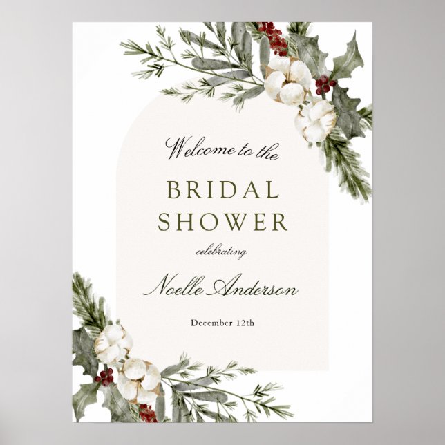 Elegant Winter Floral Arch Bridal Shower Welcome Poster (Front)