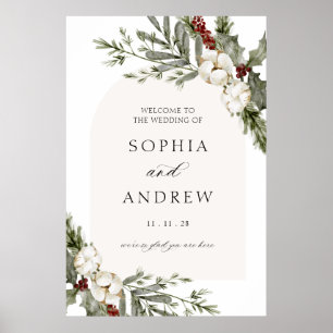 Elegant Winter Floral Arch Wedding Welcome Poster