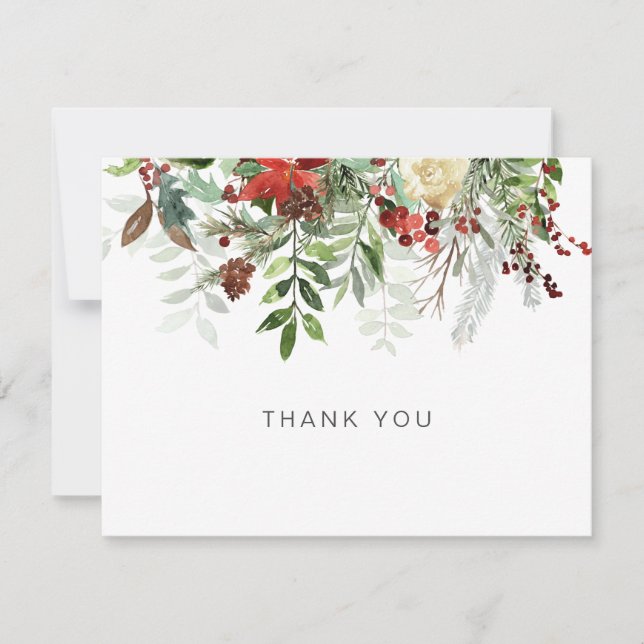 Elegant Winter Floral Beauty Thank You Note Cards (Front)