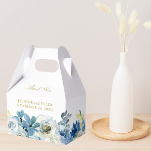 Elegant Winter Floral Blue White Rose Gold Wedding Favour Box