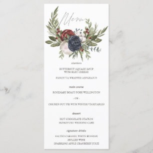 Elegant Winter Floral Boho Botanical Wedding Menu