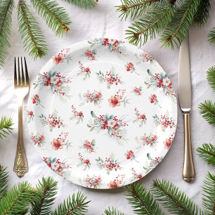 Elegant Winter Floral Botanical Baby Shower Paper Plate