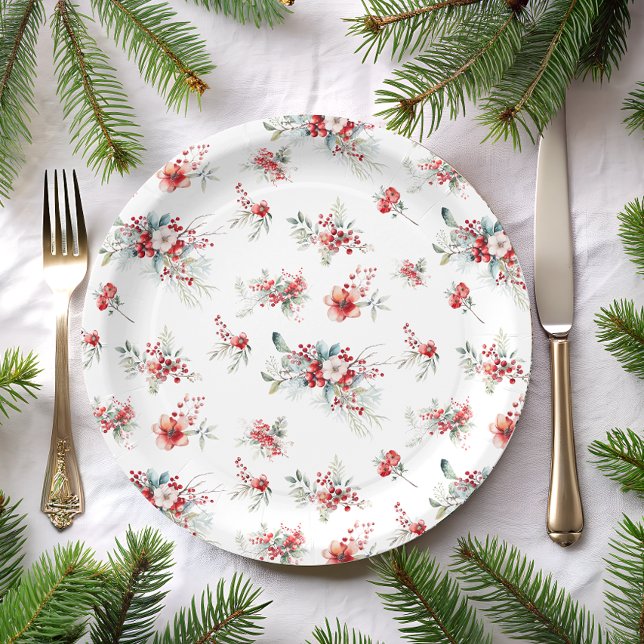 Elegant Winter Floral Botanical Baby Shower  Paper Plate (Creator Uploaded)