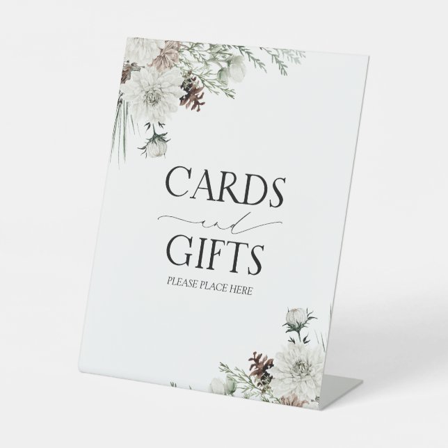 Elegant Winter Floral Bridal Shower Cards & Gifts Pedestal Sign (Front)
