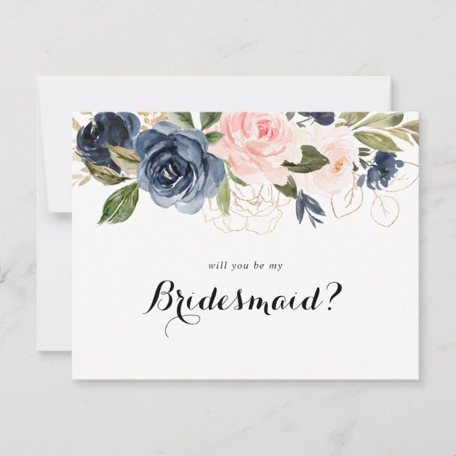 Elegant Winter Floral Bridesmaid Proposal Card (Front)