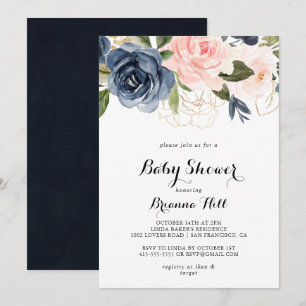 Elegant Winter Floral Calligraphy Baby Shower Invitation