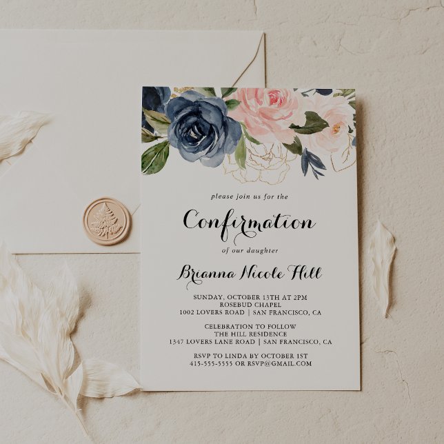 Elegant Winter Floral Calligraphy Confirmation Invitation (Creator Uploaded)