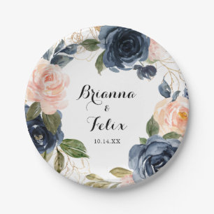 Elegant Winter Floral Calligraphy Wedding Cake Paper Plate