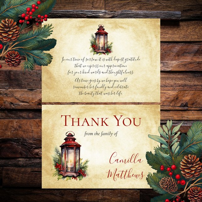 Elegant Winter Floral Candle Bereavement Thank You Card (Elegant Winter Floral and Candle Lantern Arrangement Bereavement Thank You Card)