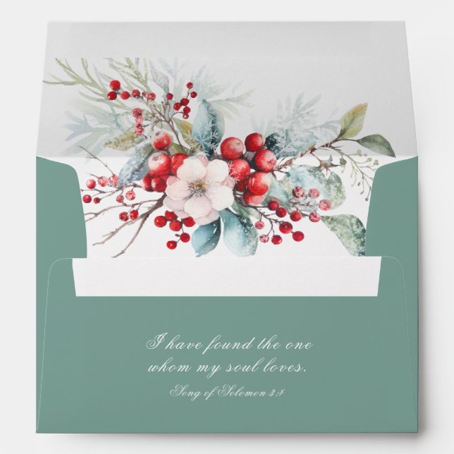Elegant Winter Floral Christian Wedding Sage Green Envelope (Back (Bottom))
