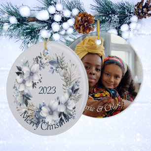 Elegant Winter Floral Christmas Ceramic Tree Decoration