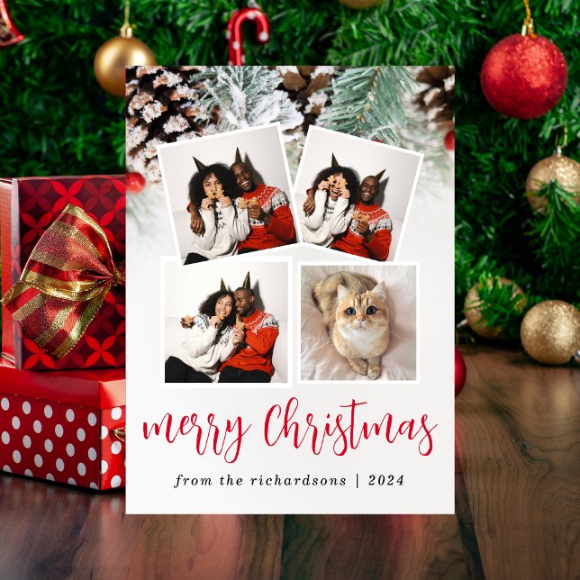  Elegant winter Floral Christmas Family 5 Photo Holiday Card (Creator Uploaded)