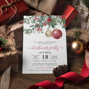 Elegant Winter Floral Christmas Party Invitation
