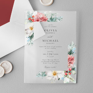 Elegant Winter Floral Christmas Wedding Acrylic Invitations