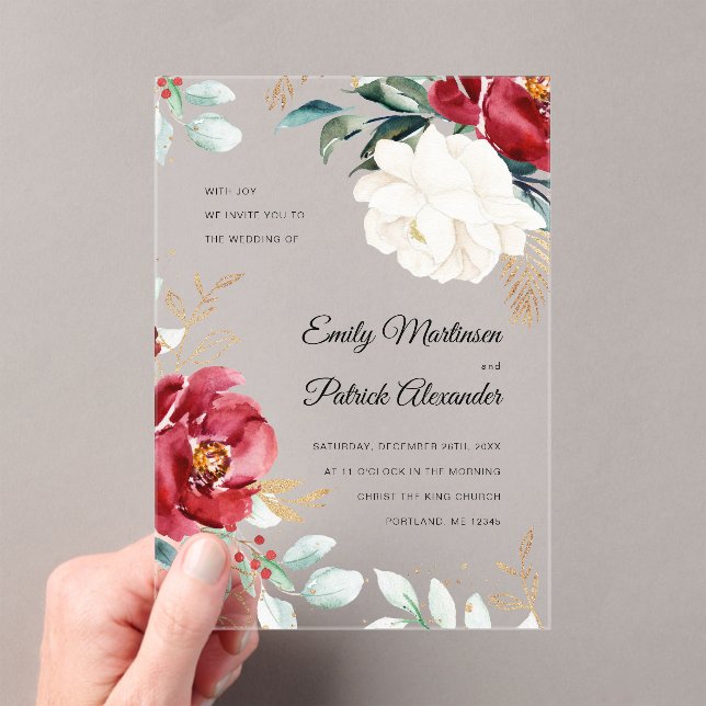 Elegant Winter Floral Christmas Wedding Acrylic Invitations (Insitu (Handheld))
