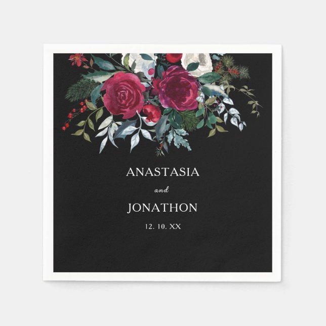 Elegant Winter Floral Christmas Wedding  Napkin (Front)