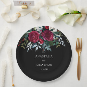 Elegant Winter Floral Christmas Wedding Paper Plate