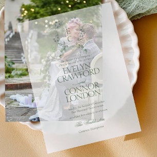 Elegant winter Floral Crest Wedding Vellum Invitations