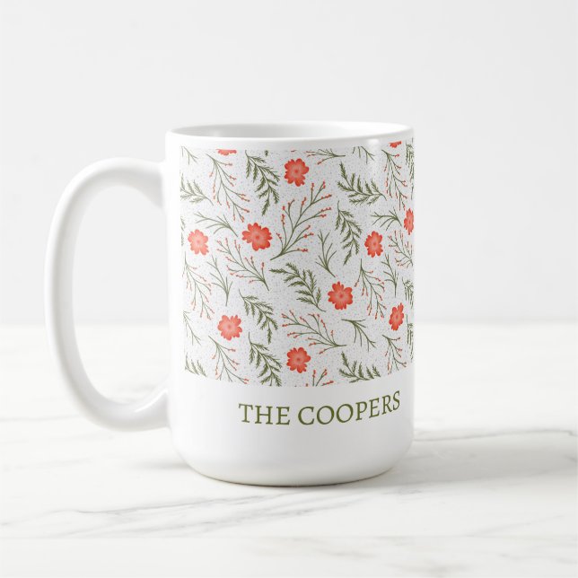 Elegant Winter Floral Festive Holiday Coffee Mug (Left)