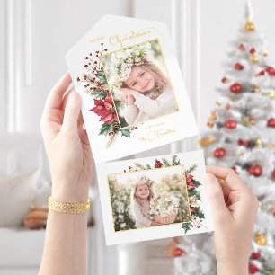 Elegant Winter Floral Gold Script 1 Photo Foil All In One Invitation