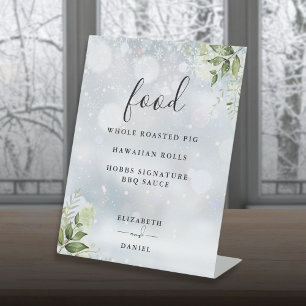 Elegant Winter Floral Greenery Food Menu Pedestal Sign
