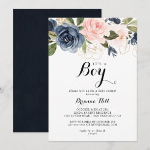 Elegant Winter Floral It's A Boy Baby Shower Invitation