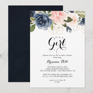 Elegant Winter Floral It's A Girl Baby Shower Invitation