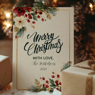 Elegant Winter Floral Merry Christmas Holiday Card