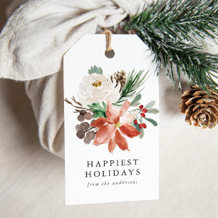 Elegant Winter Floral Personalised Holiday Gift Tags