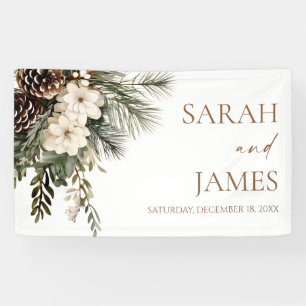 Elegant Winter Floral Pine Trees Wedding Banner