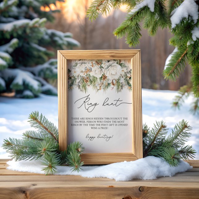 Elegant Winter Floral Ring Hunt Bridal Shower Game Poster (Creator Uploaded)