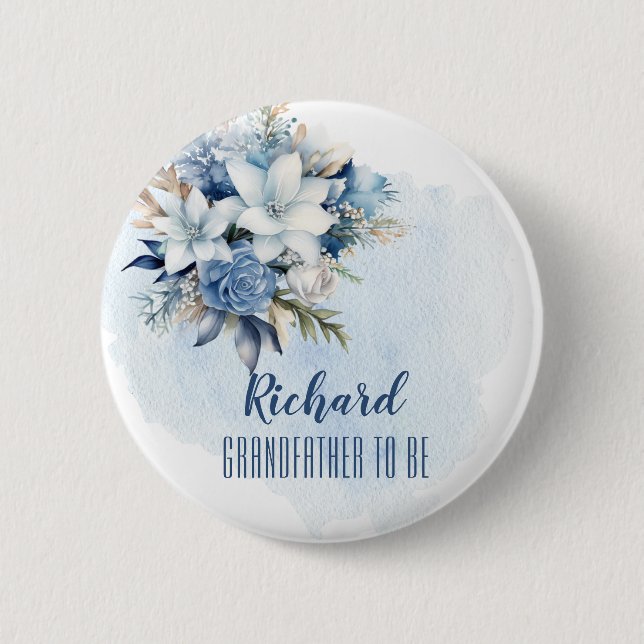 Elegant Winter Floral Shower Grandfather To Be 6 Cm Round Badge (Front)