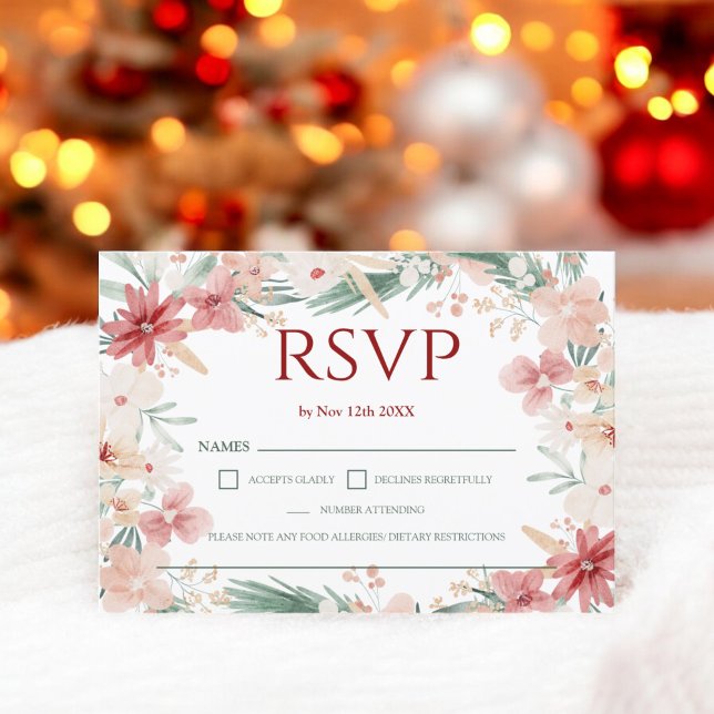 Elegant Winter Floral Soft Watercolor Wedding RSVP Card (Elegant Winter Floral Soft Watercolor Wedding RSVP)