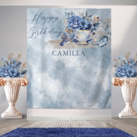 Elegant Winter Floral Teacup Happy Birthday