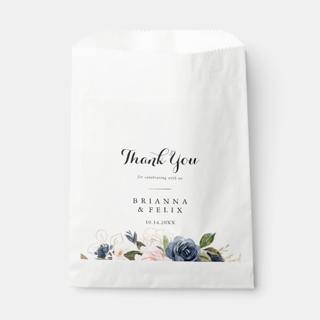 Elegant Winter Floral Thank You Wedding Favour Bags (Front)