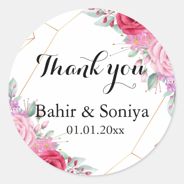 Elegant Winter Floral Thank You Wedding  Sticker (Front)