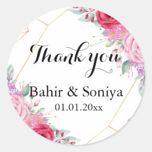 Elegant Winter Floral Thank You Wedding  Sticker