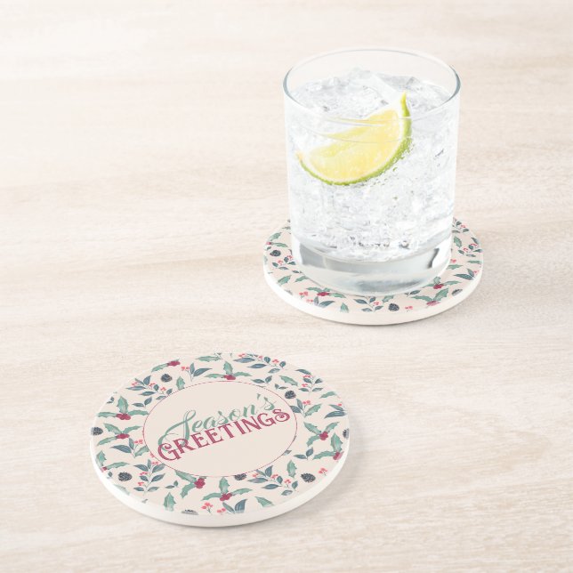 Elegant Winter floral Watercolor Christmas Coaster (Side)