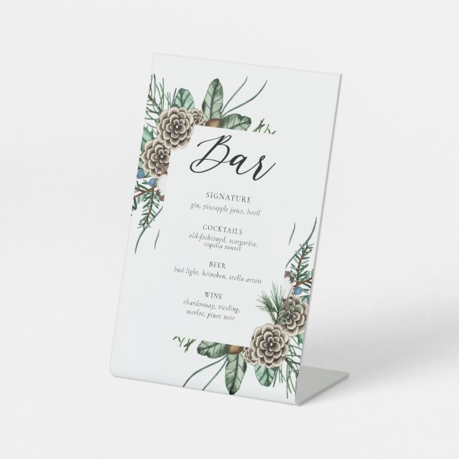 Elegant Winter Floral Wedding Bar Sign (Front)